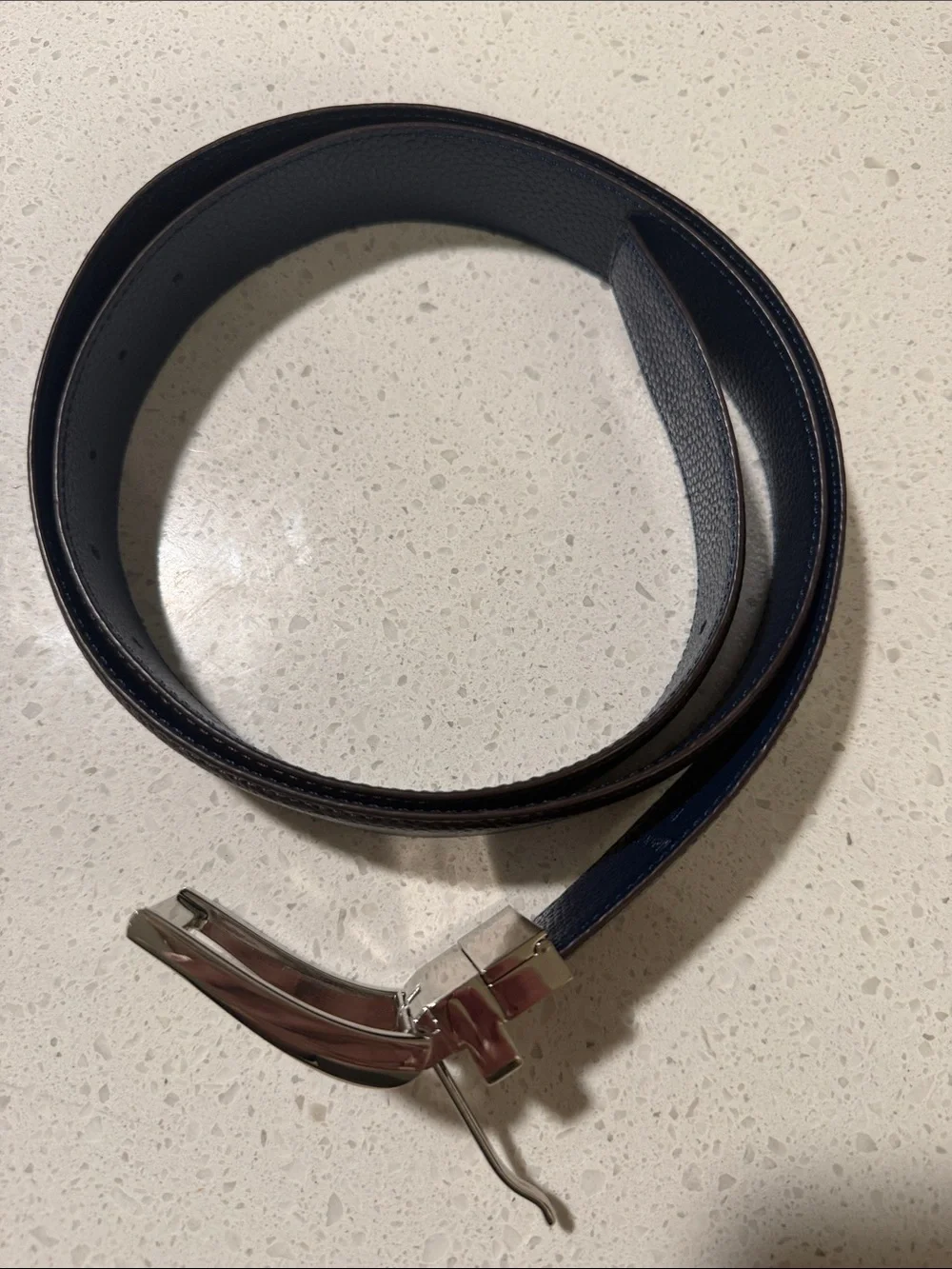 Zanzara Mens Reversible Leather Belt Brown Navy Blue Silver Buckle Size 40